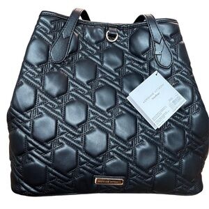 Adrienne Vittadini Black Quilted Tote with Hexagonal Design